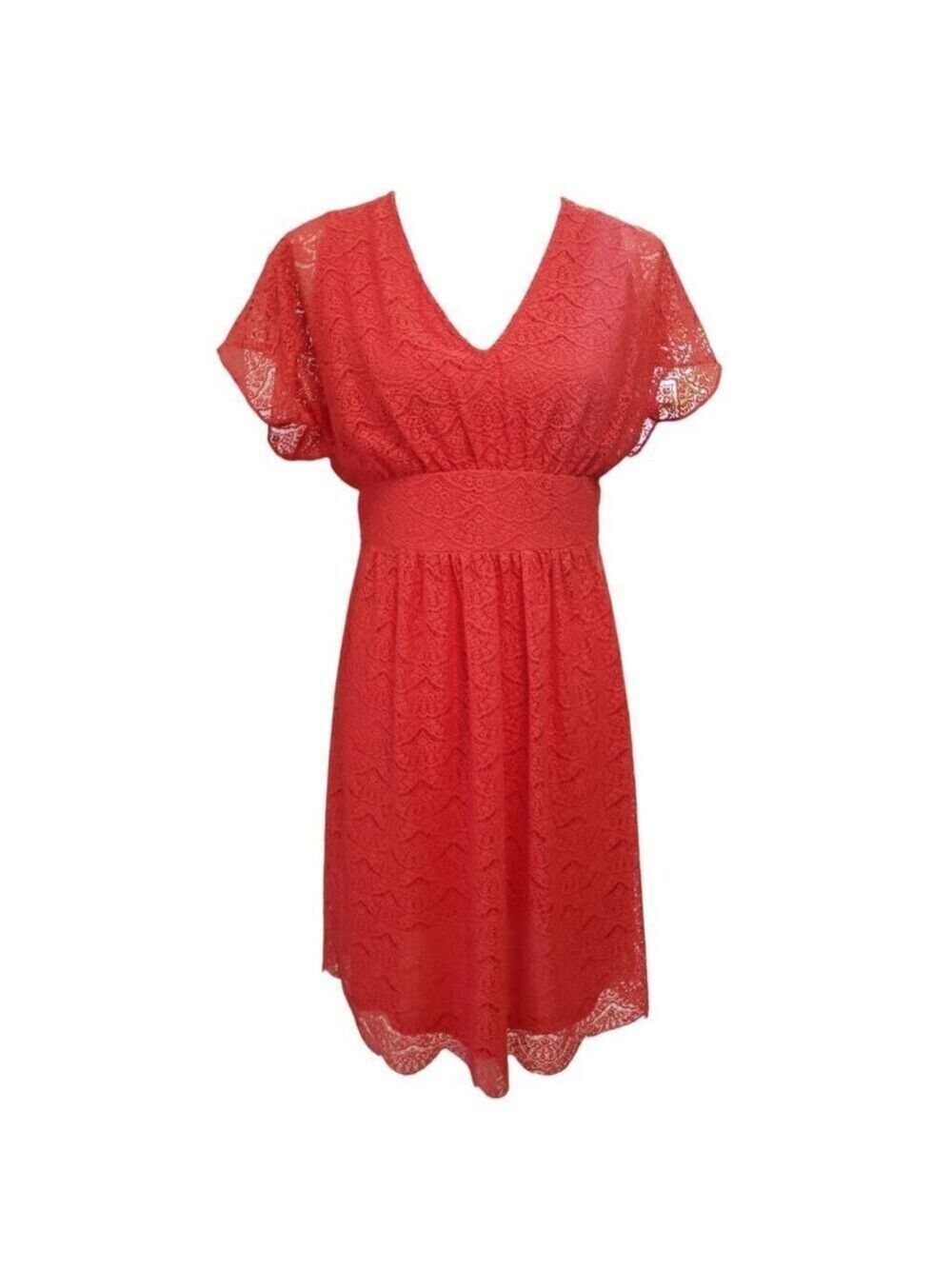 Adrianna Papell Lace Short Sleeve Coral Dress 4